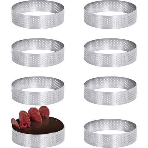 8 Pieces Perforated Cake Mould Ring, Perforated Cake Mould, Stainless Steel Foam Ring, Pastry Circles for Cakes, Mousses, Pies, Muffins (1/5)