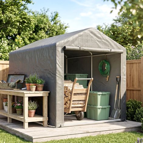 Hangar à outils et garage de tente pour vélos et motos avec couverture anti-UV, 1,6x2 m, gris clair (1/5)