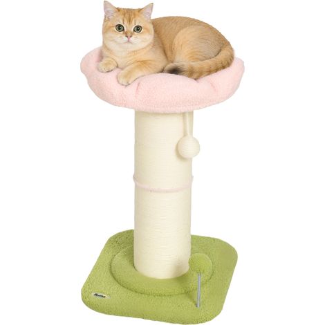PawHut Cat Tree, Flower Cat Scratching Post with Thick Sisal Post, Pink (1/5)