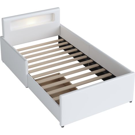 Cama infantil capitoné 90 x 200 cm blanca con luz nocturna, puerto USB y almacenaje (1/5)