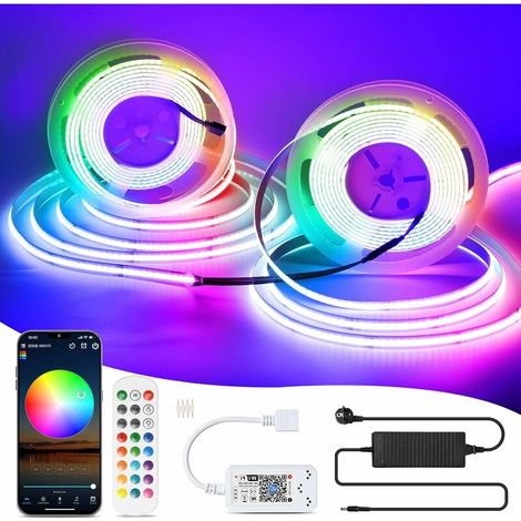 Striscia LED Ikodm10m WiFi COB RGB con 576 LED/m, 24V, dimmerabile, flessibile, con telecomando, compatibile con Google Home Assistant/Alexa