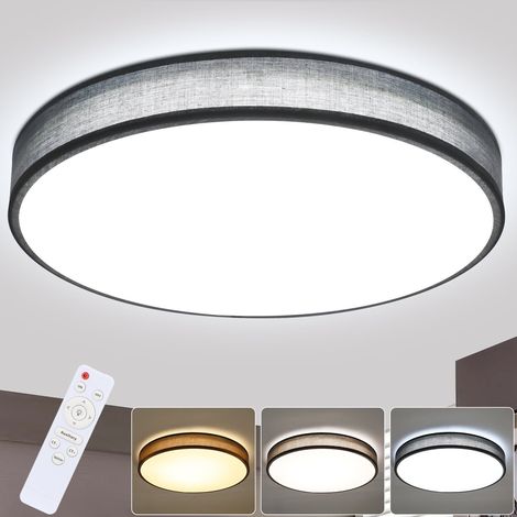 Plafonnier LED tissu gris, GBLY éclairage plafond chambre, salon, salle à manger,2 douilles E27, livré sans ampoules,Ø38cm, dimmable
