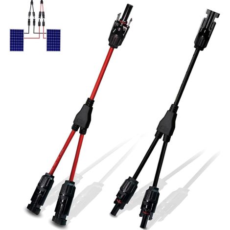 Câble PV Universel 4 mm², Câble Solaire 4mm² pour Panneaux Solaires, Connecteurs Solaires 2 en 1 en Y, pour Systèmes Solaires Résidentiels et Mobiles, Panneau Solaire, Installation Simple