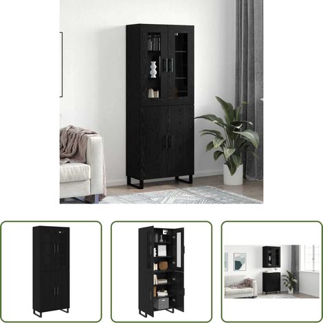 Holzwerkstoff - Highboard 2 pcs Schwarz Eichen-Optik Holzwerkstoff (1/5)