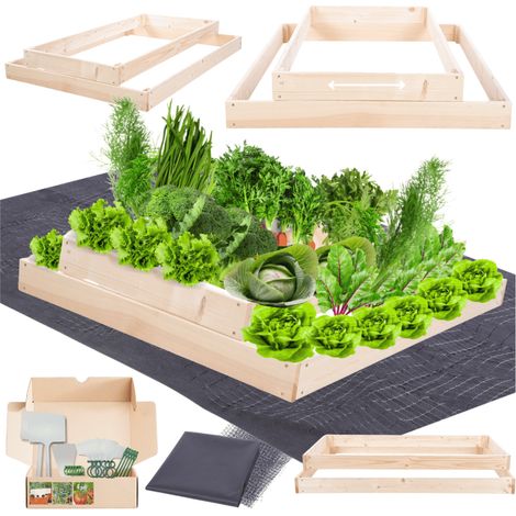 MODO24 ZP09 Carré potager surélevé en escalier modulable, bois de pin, herbes/légumes, jardin/terrasse/balcon, 18x90x120 cm, naturel