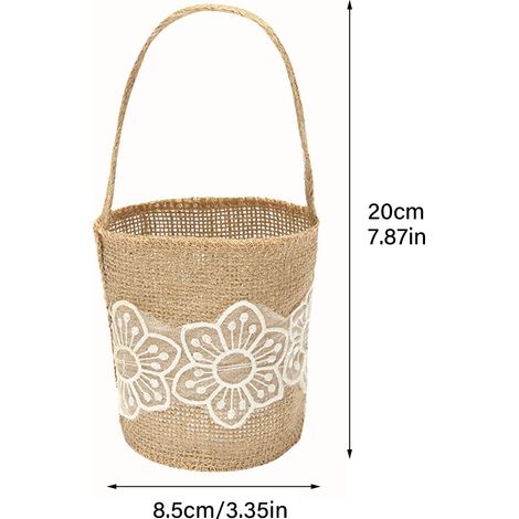 Panier à fleurs en toile de jute, panier de demoiselle d'honneur rétro européen fait main, panier à bonbons de mariage (1/5)