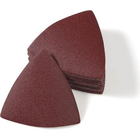 Lot de 30 patins de ponçage triangulaires oscillants pour outils multifonctions - Grain 120 - Sans trou - Pour le polissage du bois et du métal (1/5)