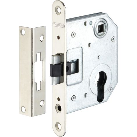 Boitier de serrure encastrable à cylindre pour porte d'entrée, axe et entraxe 55mm, bouts ronds - (1/2)