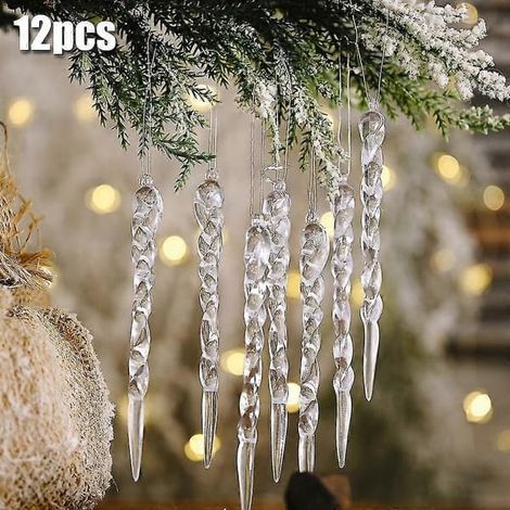 12 décorations de Noël suspendues en forme de Père Noël et de glace, accessoires de décoration pour les fêtes de Noël à la maison (1/5)