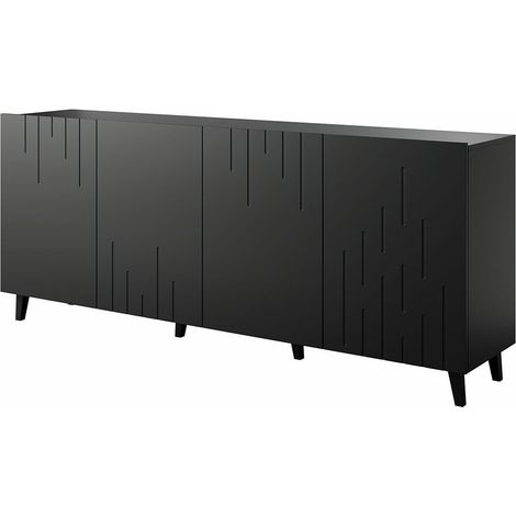 Aparador Charlotte 175, Negro, 82x200cm, Número de puertas: 442cm, Aglomerado laminado, MDF (1/4)