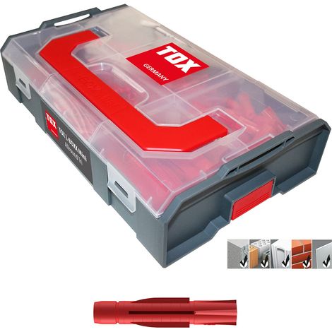 TOX L-BOXX Mini Allround Tri set di tasselli efficace, compatto e ben organizzato, impilabili + assortimento di tasselli Tri per il fissaggio in quasi tutti i materiali da costruzione, 094900201 (1/4)