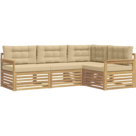Conjunto de sofás de exterior con cojín 5 pcs y Beige Poliéster vidaXL