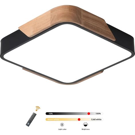 MINKUROW Luces De Techo Regulables, Luz De Techo De Montaje Empotrado De Madera Moderna, Lámpara De Techo Para Sala De Estar, Cocina, Sala De Estar, Pasillo, 30 Cm x 30 Cm (Negro) (1/5)