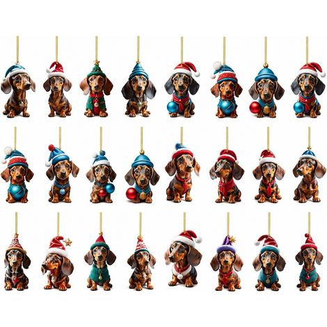 Calendrier de l'Avent Teckel en acrylique, décoration de Noël 2D, décoration de Noël pour la maison, la chambre, l'école ou le bureau. (1/5)