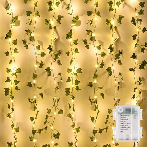 Guirlande lumineuse lierre 10m, 100 LED, feuilles artificielles pour intérieur, mariage, bureau. (1/5)