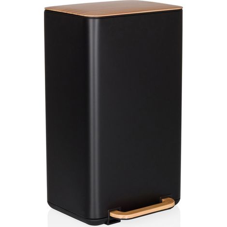 Collecteur à déchets / Poubelle CLEAN NATURA 30 L aspect bois acier noir/noyer hjh OFFICE