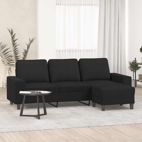 Canapé 3 places avec repose-pieds en tissu noir, largeur 180 cm - PANGIVO (1/5)