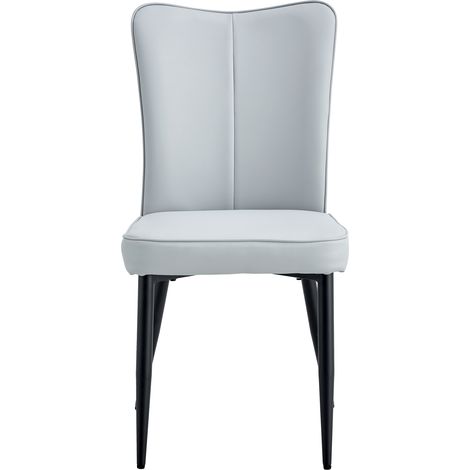 Lot de 2 chaises de salle à manger modernes en PU gris clair avec pieds en métal noir (1/5)