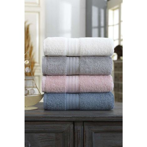 Set aus 4 Handtüchern - 50 x 85 cm - Weiß, Grau, Rosa, Blau