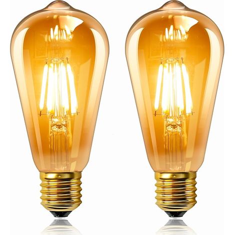 Lot de 2 Vintage Edison Ampoule E27 LED 6W, Verre Ambré, Blanc Chaud 2200K, Équivalent 60W Incandescence, 600LM, AC 220V, Non Dimmable, ST64 Filament Rétro, Décorative pour Maison, Bars, Café (1/5)