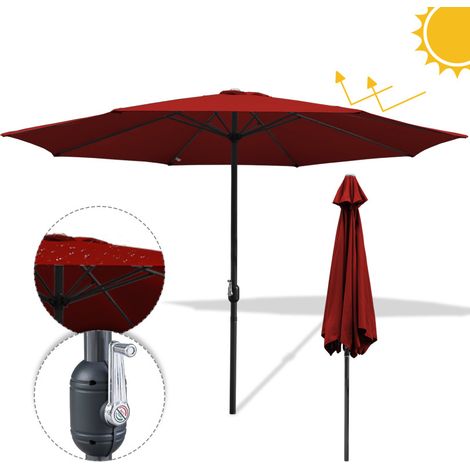 Parasol droit d’Extérieur 3.5m - mât central en aluminium orientable et manivelle d'ouverture, Rouge (1/4)