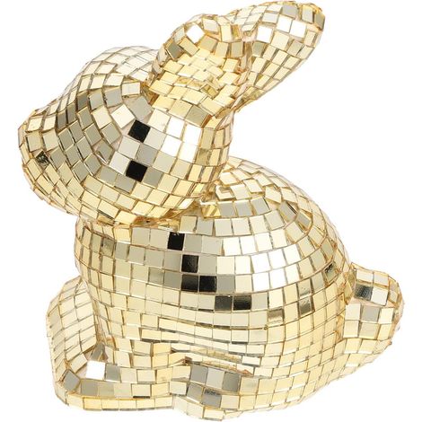 Figurine Lapin Disco en Verre Miroir Doré Décoration Lapin de Table Moderne pour Intérieur Ornement Animal Réfléchi pour Salon Bureau Fête et Centre de Table Décoration (1/5)
