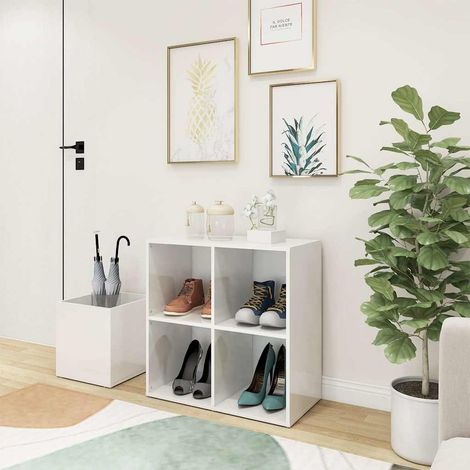 vidaXL Zapatero de recibidor contrachapado blanco brillo 105x35,5x70cm (1/5)