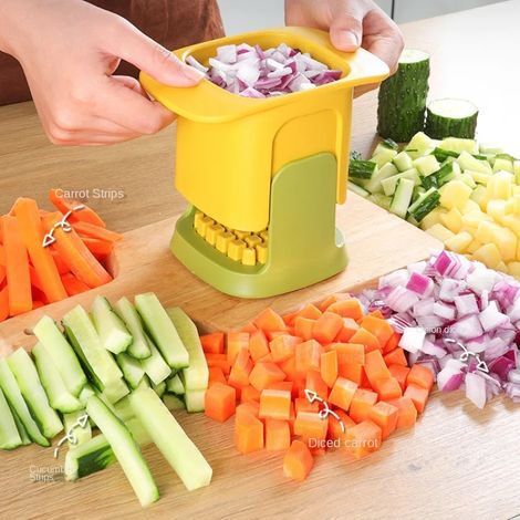 Multifonctionnel Légumes Chopper Français Frites Cutter Ménage Main Pression Oignon Dicer Concombre Pomme De Terre Trancheuse Cuisine Outils Jaune