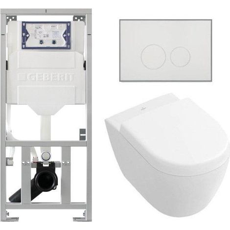 Villeroy & Boch Subway 2.0 Compact Toilet Pack DirectFlush - réservoir Geberit - fermeture douce - démontage rapide - plaque de commande boutons ronds