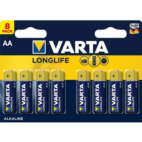 Batterie Alcaline VARTA, Mignon, AA, LR06, 1.5V, Longlife, 8 pièces