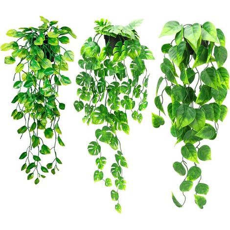 Set di 3 piante artificiali pendenti in vaso (50-60 cm), edera verde artificiale, piante pendenti in plastica per decorazione di pareti di soggiorno, camera da letto o giardino. (1/5)