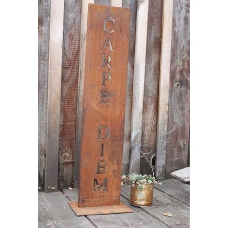 Panneau Décoratif Carpe Diem en Métal avec Patine Rouille pour Jardin et Maison - Hauteur 100 cm - PANGIVO