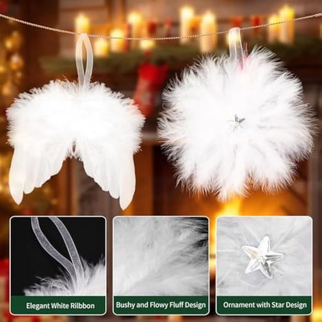 12 ailes d'ange blanches décoratives, pendentif ailes d'ange blanches, décoration de Noël, plumes d'ailes d'ange, décoration pour sapin de Noël, bricolage (1/3)