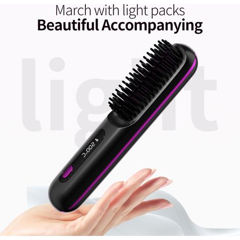 Brosse lissante sans fil rechargeable avec écran LED, peigne chauffant ionique négatif pour cheveux, noir, portable et pratique (1/5)