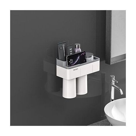 Support de montage mural pour rack de salle de bain Boîte de rangement pour 2 tasses sans perforation avec support d'aspiration magnétique (1/5)