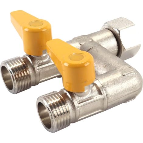 Robinet à boisseau sphérique en H de 1/2", robinet sphérique à gaz à 3 voies, raccord d'arrêt, compteur de gaz splitter, 175 psi, bouton rotatif 1/4 (1/5)