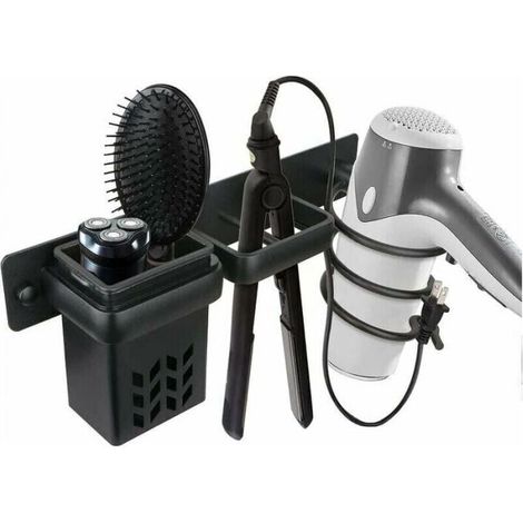 Hair Dryer Holder for Bathroom, Hair Straightener Organizer Accessory Set, Professional Aluminum Wall Mounted Hair Dryer Holder, Shelf with Holes (1/4)