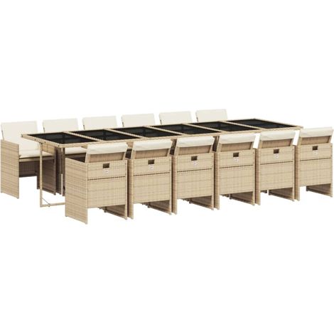 vidaXL Set da Pranzo da Giardino 13 pz con Cuscini Beige in Polyrattan