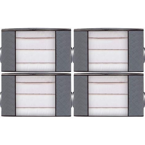 4pcs Sacs de Rangement Vêtement Grand Boite Rangement Cartons Déménagement pliable Housse Couette pour Couverture Jouet Vêtement (1/4)