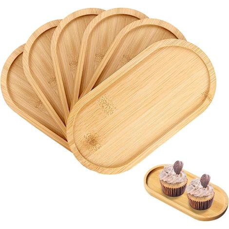 6 Pièces Plateau Ovale, Bambou Naturel, 17,5x8,8 cm, Pour Petit-Déjeuner, Café, Thé, Décoration Maison (1/5)