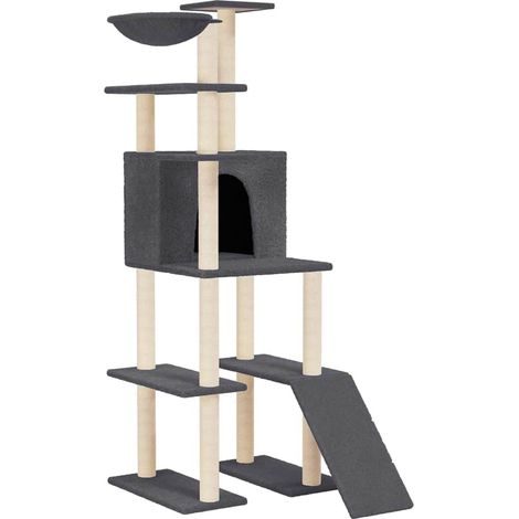 vidaXL Rascador para gatos con postes de sisal gris oscuro 166 cm (1/2)
