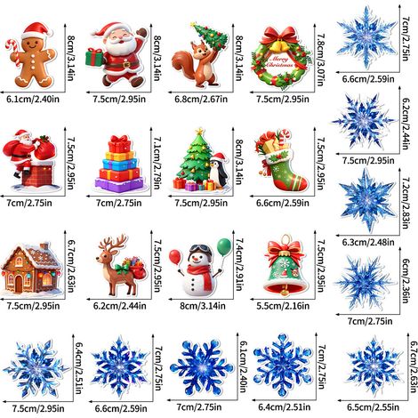 Décoration murale de Noël LED en forme de flocon de neige et de Père Noël - Stickers muraux 3D stéréoscopiques - Emballage en boîte carton - Série Noël LED - 12 pièces + 9 flocons de neige