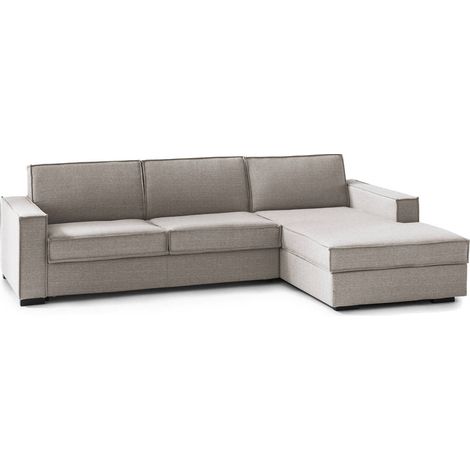 Talamo Italia - Divano fisso con penisola Assobasso, Divano ad angolo, Sofà con penisola contenitore Destra, Braccioli slim, 100% Made in Italy, Cm 260x95h90, Tortora
