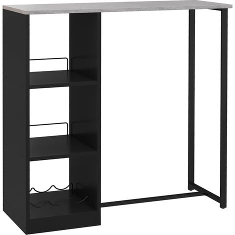 HOMCOM Breakfast Bar Table with 3-Tier Storage Shelf and Wine Rack, Black