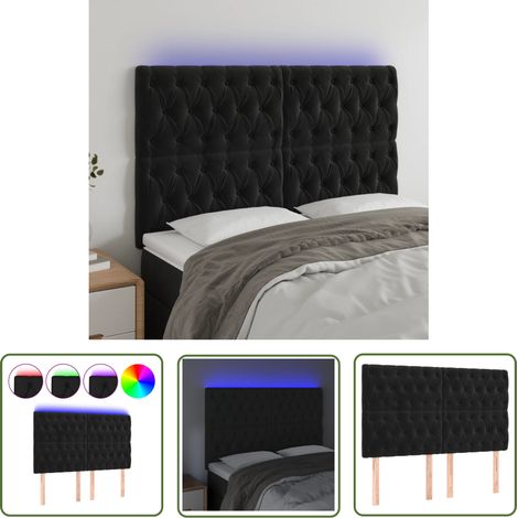 Tête de lit à LED Armoire de tête de lit Noir 160x7x118/128 cm Velours 46265 (1/5)