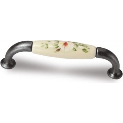 Poignée Gele 9770 - talla Ivoire, décorée/Étain rustique. 110x14x31mm. Entraxe 96mm.