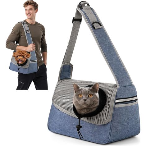 Sac de transport ajustable à bandoulière pour animaux gris bleu