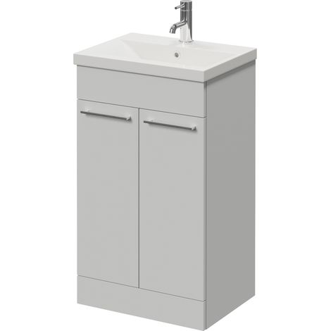 Napoli 390 Gloss Grey Pearl 500mm 2 Door Vanity Unit with Glide Basin - 500mm - Chrome 160mm Handle