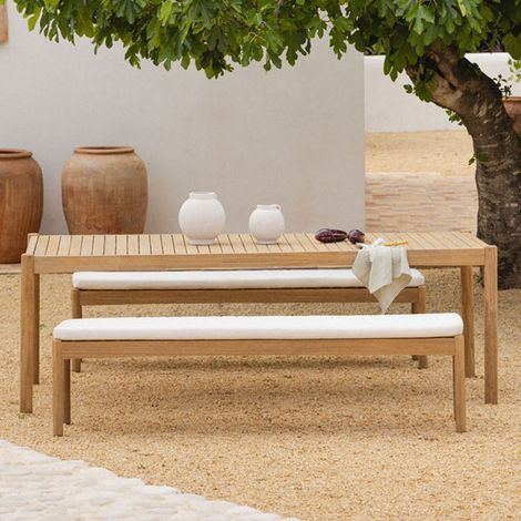 Set da tavolo rettangolare 220x100 cm e 2 panche da giardino in legno di acacia Karvia SKLUM (1/5)