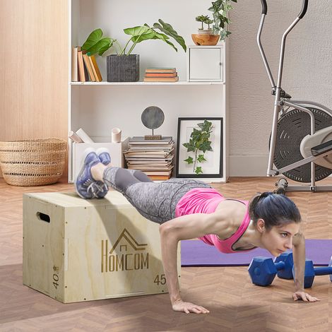 Plyo Box, Sprungbox aus Holz, Plyometric Plattform mit Griff für Zuhause, 45 x 40 x 60 cm, Naturholz